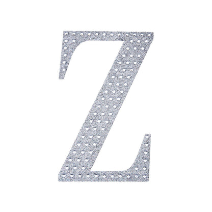 8 Inch Decorative Rhinestone Alphabet Letter Z Silver Stickers DIY Crafts#whtbkgd
