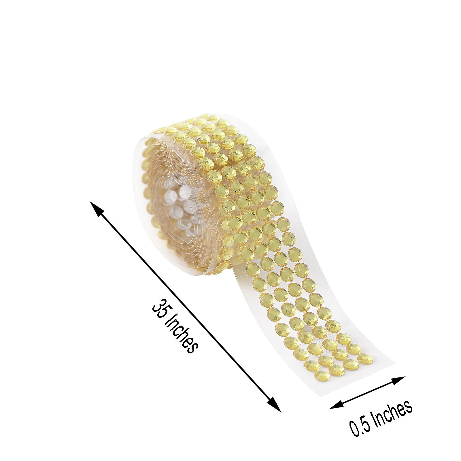 Gold stick-on rhinestone tape roll for DIY crafts and decorations.