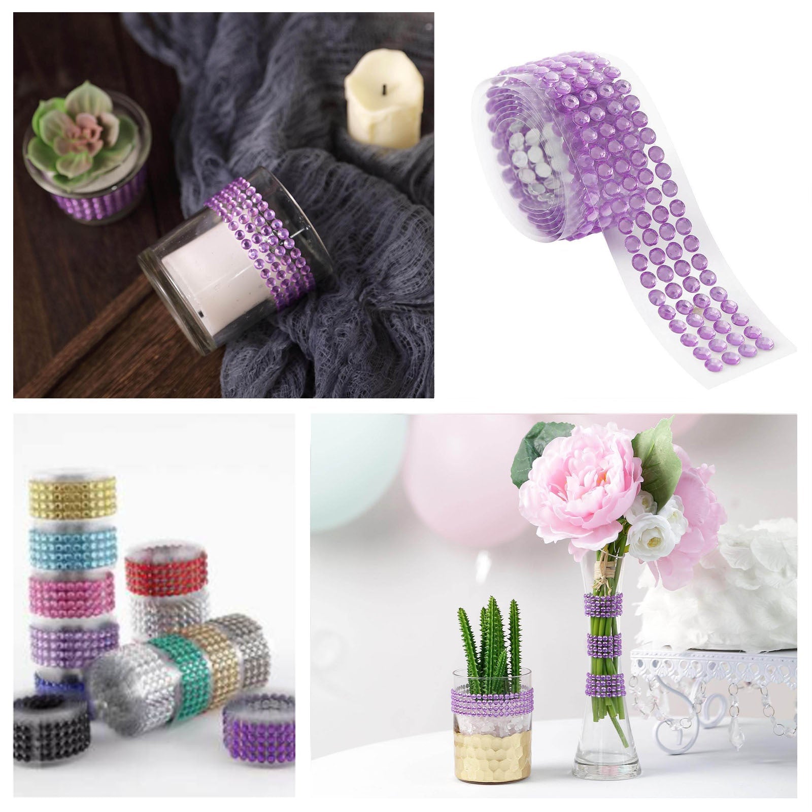 3ft lavender rhinestone tape for DIY projects and decorations.