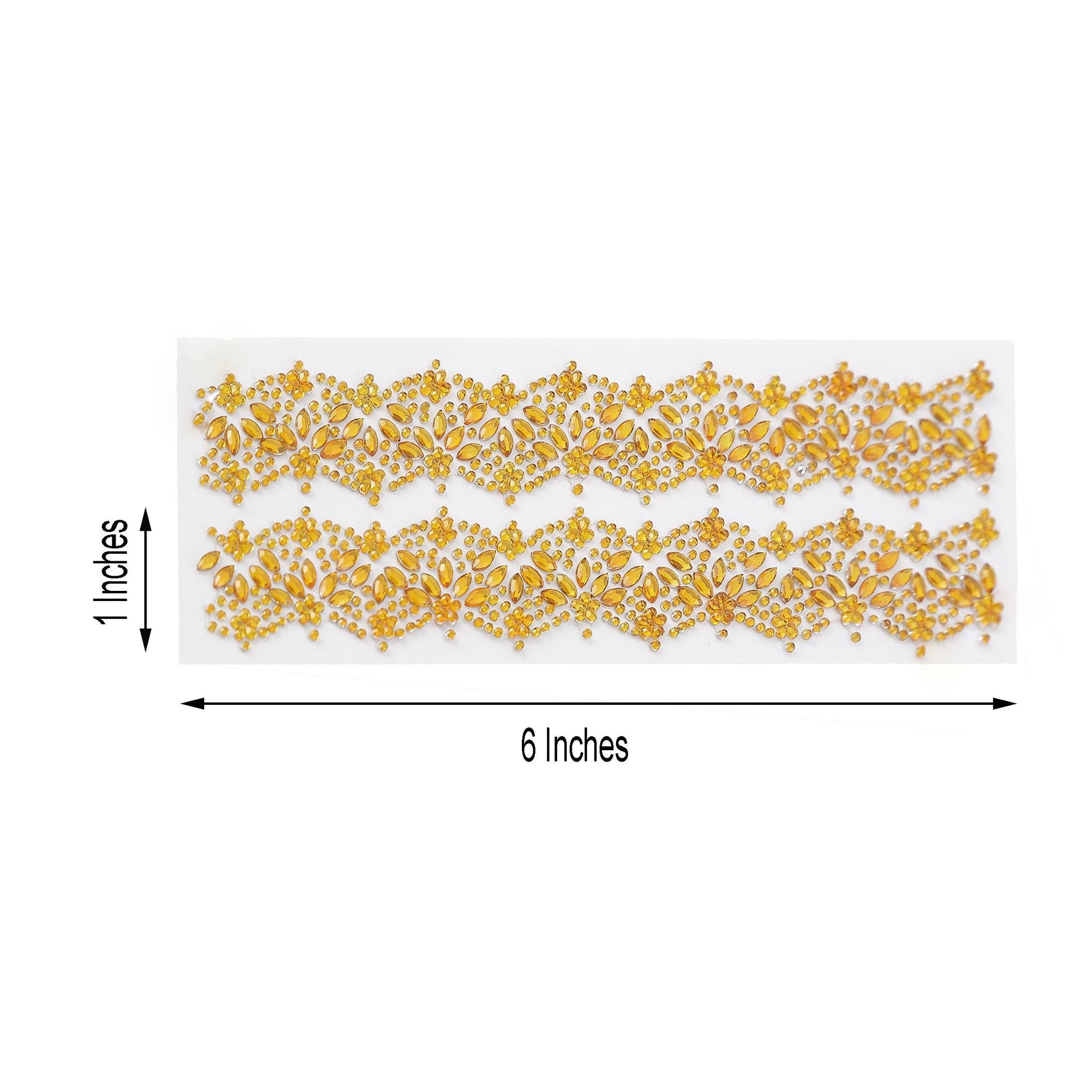 Gold floral trim rhinestone stickers with self-adhesive backing.
