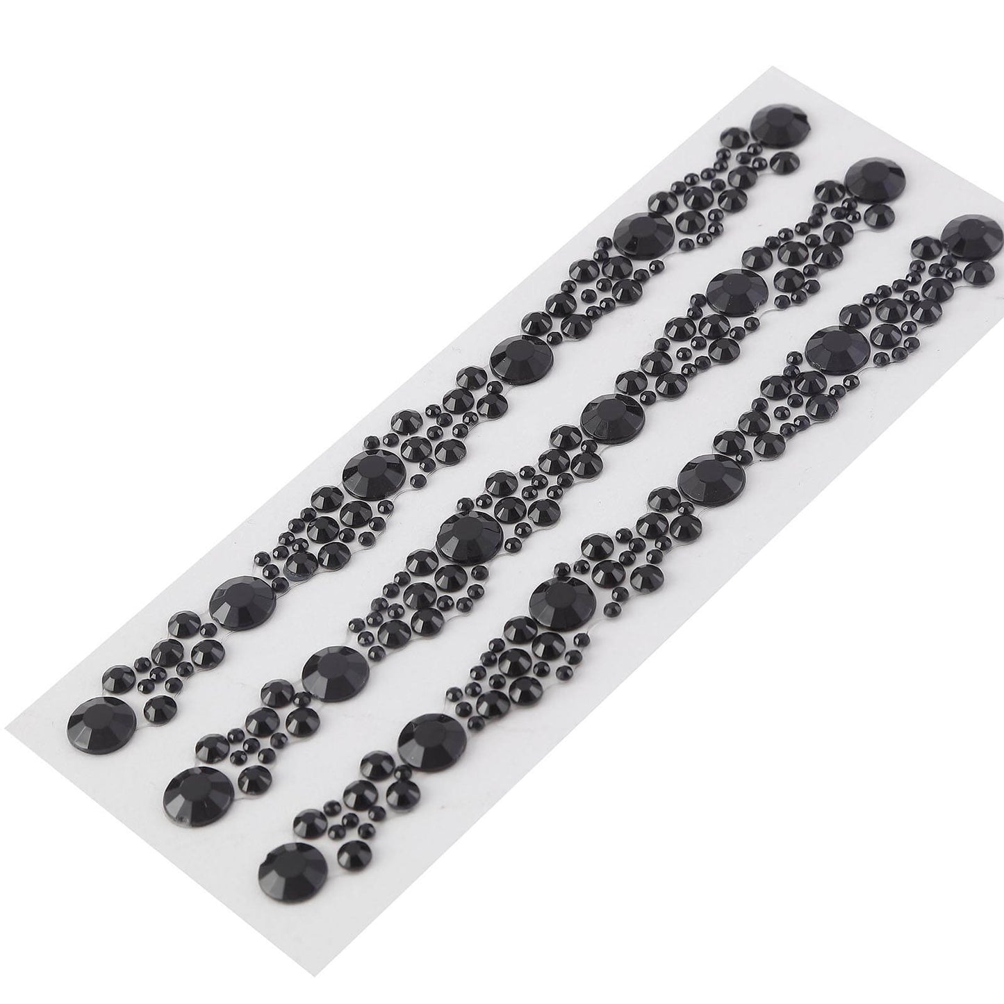 Black heptagon self-adhesive rhinestone gem craft stickers, 3 pack.
