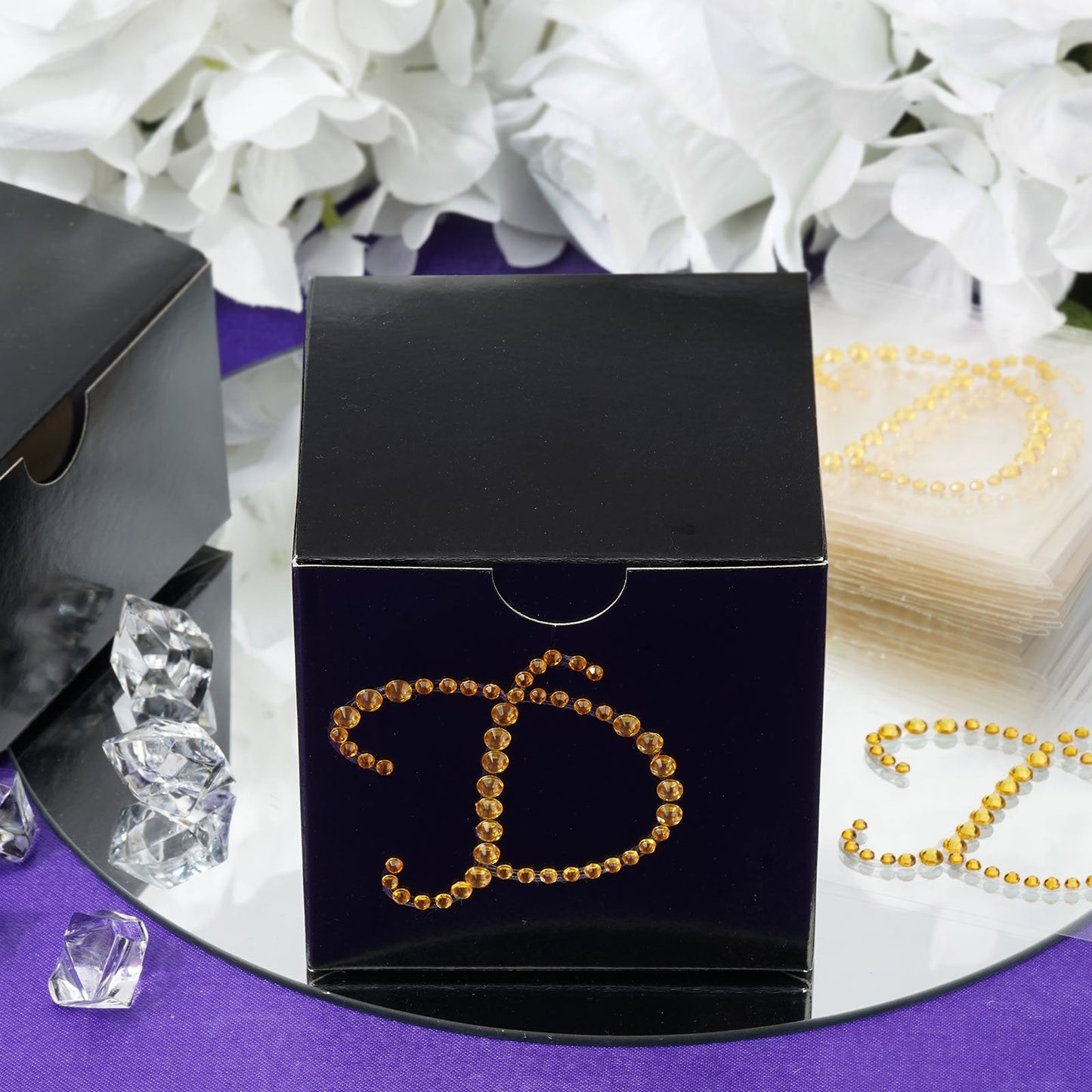 12 Pack | 1.5" Gold Rhinestone Monogram Letter Jewel Sticker Self Adhesive DIY Diamond Decor - D