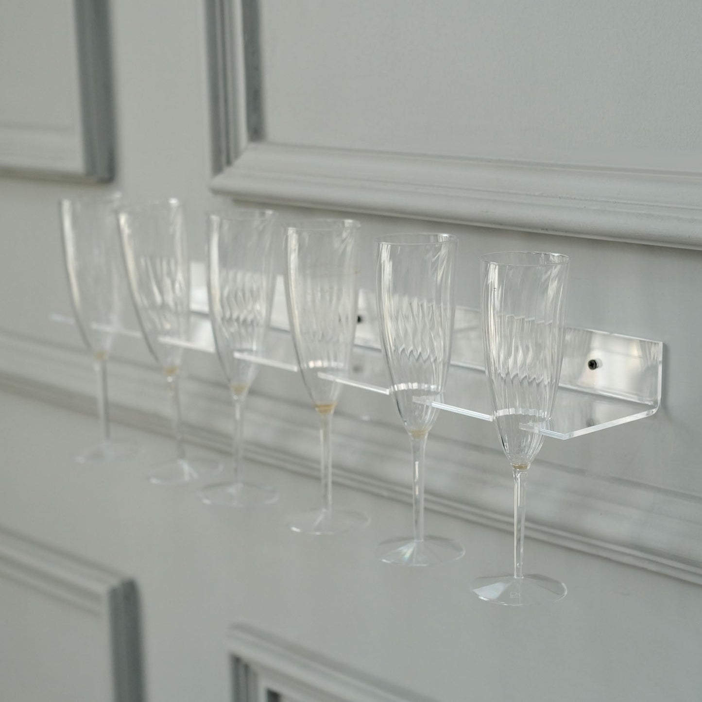 2 Pack | 21" Clear Acrylic Floating Wall Mounted Wine Glass Rack, 12 Champagne Flute Stemware Hanging Wall Shelves