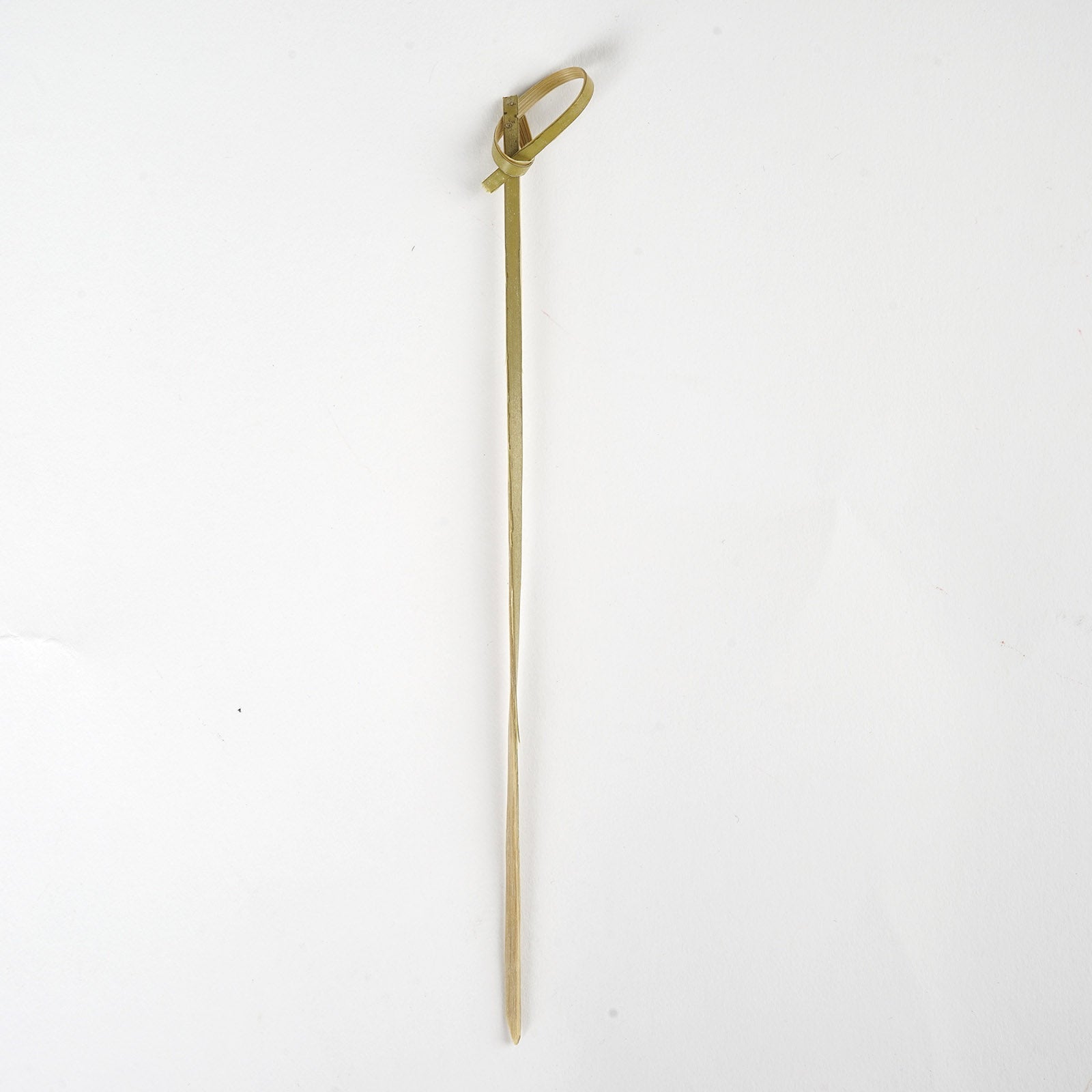 Eco-friendly twisted knot bamboo cocktail stick, 6 inches long.