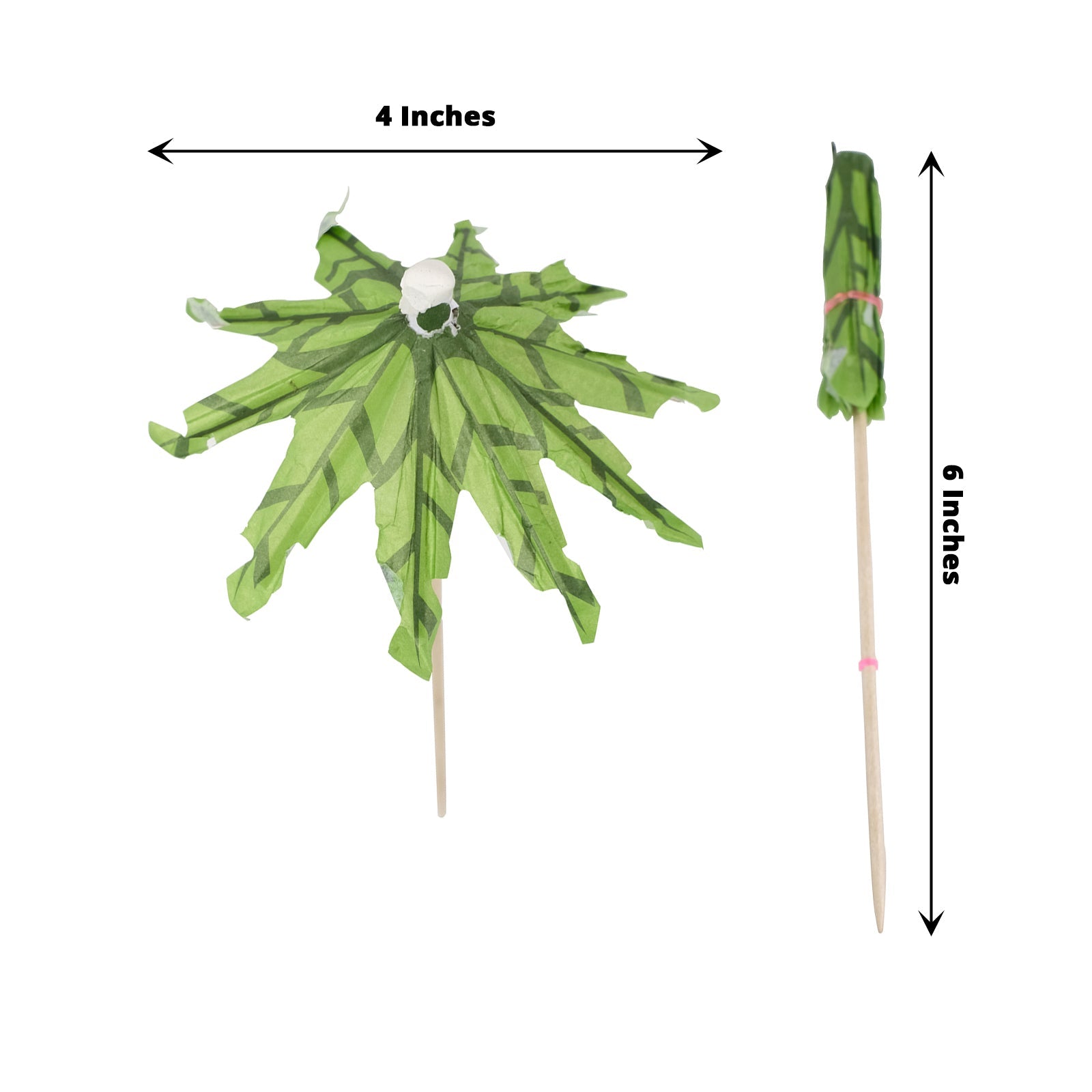 6" Green Tropical Leaf Parasol Cocktail Umbrella with Bamboo Skewer Stick