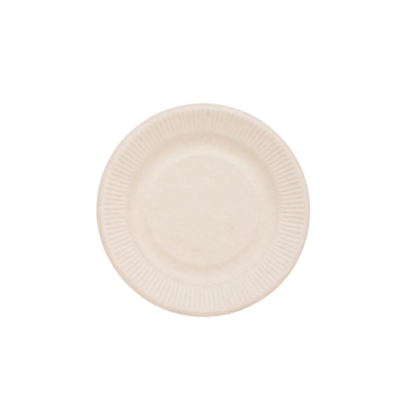 Natural biodegradable bagasse dinner plate in off-white.