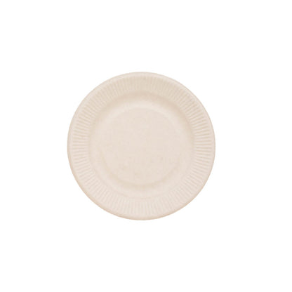 Natural biodegradable bagasse dinner plate in off-white.