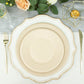 Natural biodegradable bagasse dinner plates in light beige.