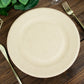 Natural biodegradable bagasse dinner plate in beige. Eco-friendly disposable sugarcane plate.