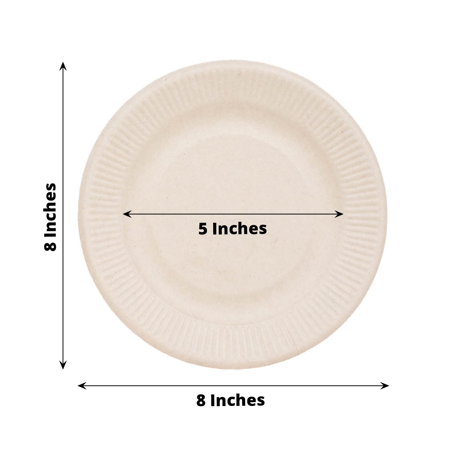 50 Pack Of 8 Inch Biodegradable Dessert Plates Natural Color Bagasse Material Ribbed Rim Style
