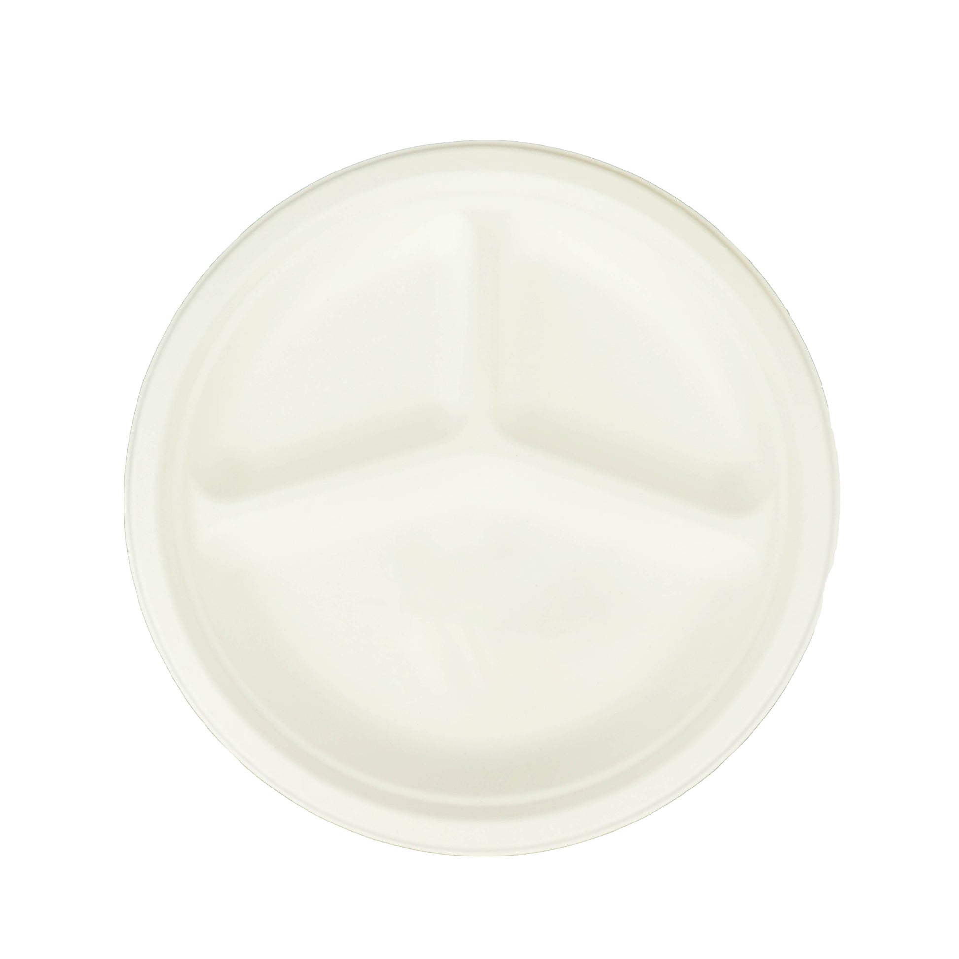 50 Pack Of 10 Inch Dinner Plates Natural Color Biodegradable 3 Compartment Style Bagasse Material#whtbkgd