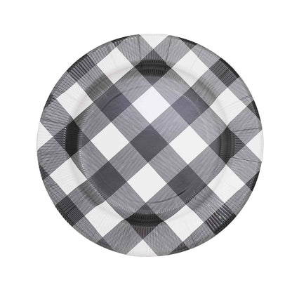 Round Plates Black & White Checkered Black 13 Inch Size Paper#whtbkgd