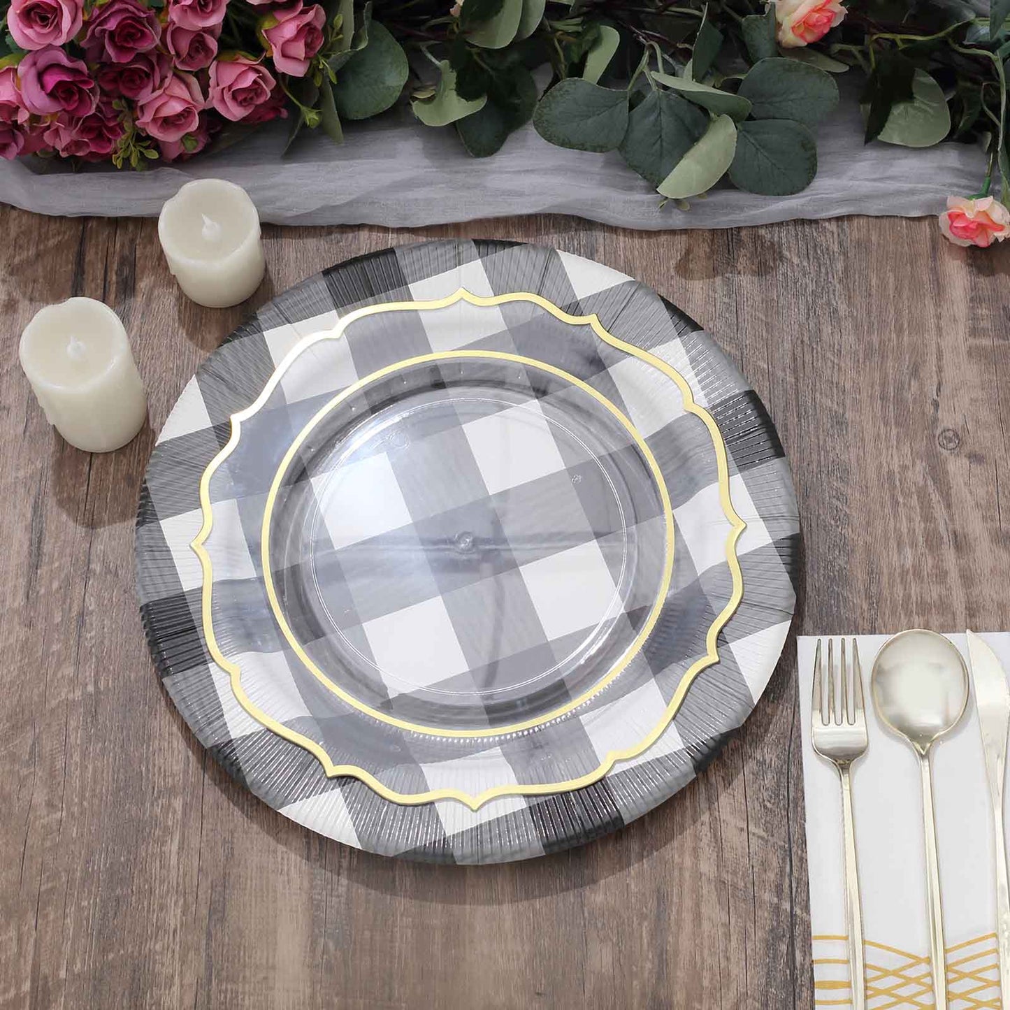 Paper Checkered Black Charger Plates 13 Inch Size Black & White