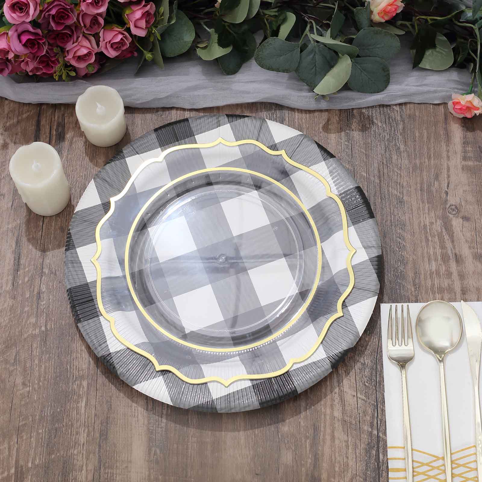 Paper Checkered Black Charger Plates 13 Inch Size Black & White
