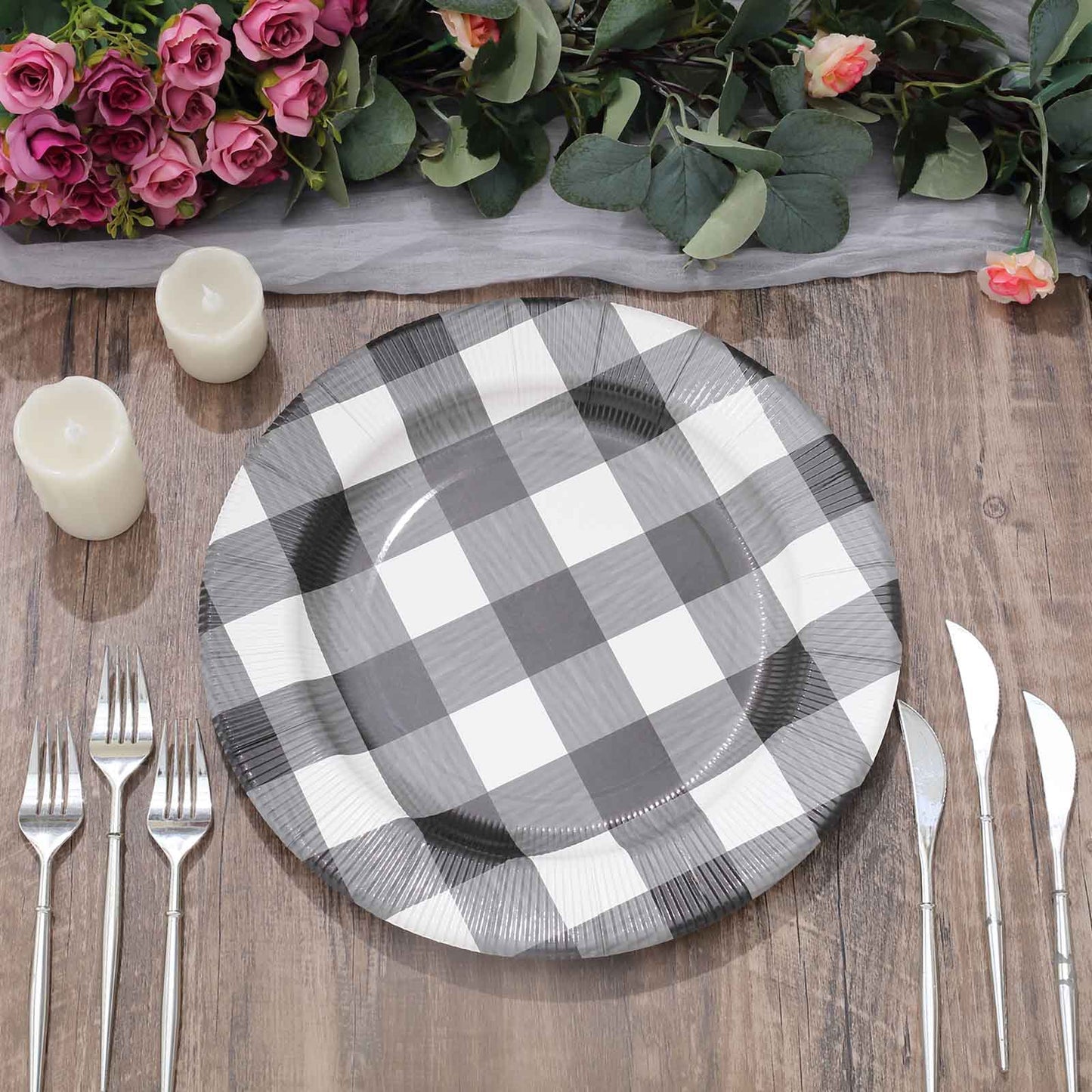 Black & White Paper Charger Plates 13 Inch Size Checkered Black