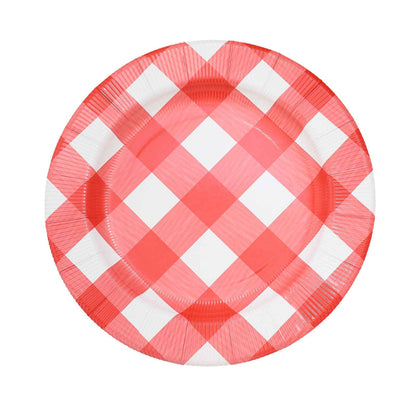 Round Plates Red & White Checkered 13 Inch Size Paper#whtbkgd
