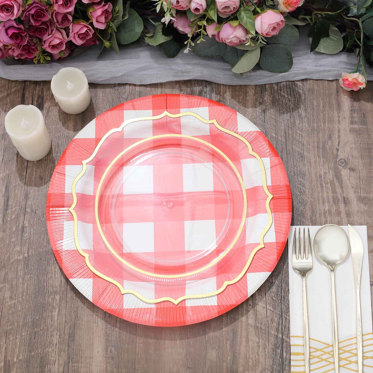 Paper Checkered Charger Plates 13 Inch Size Red & White