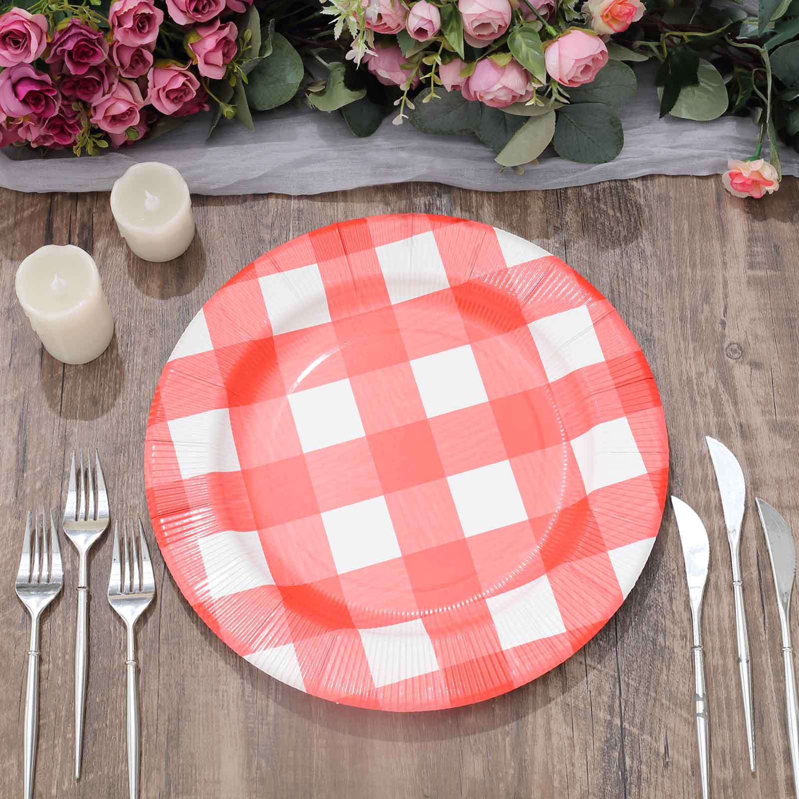 Red & White Paper Charger Plates 13 Inch Size Checkered