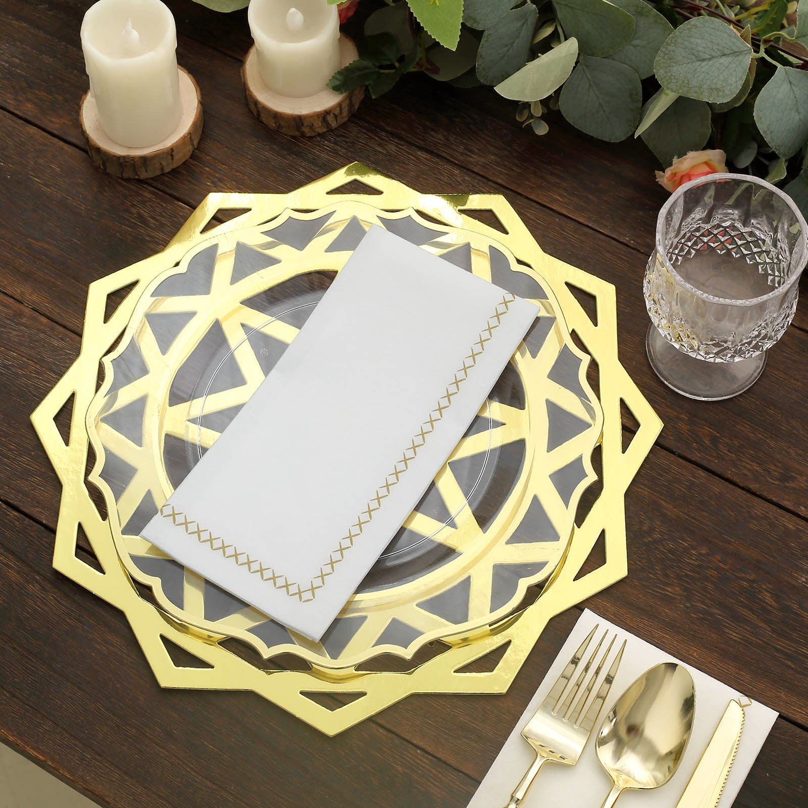 6 Pack | 13inch Metallic Gold Foil Laser Cut Geometric Star Placemats