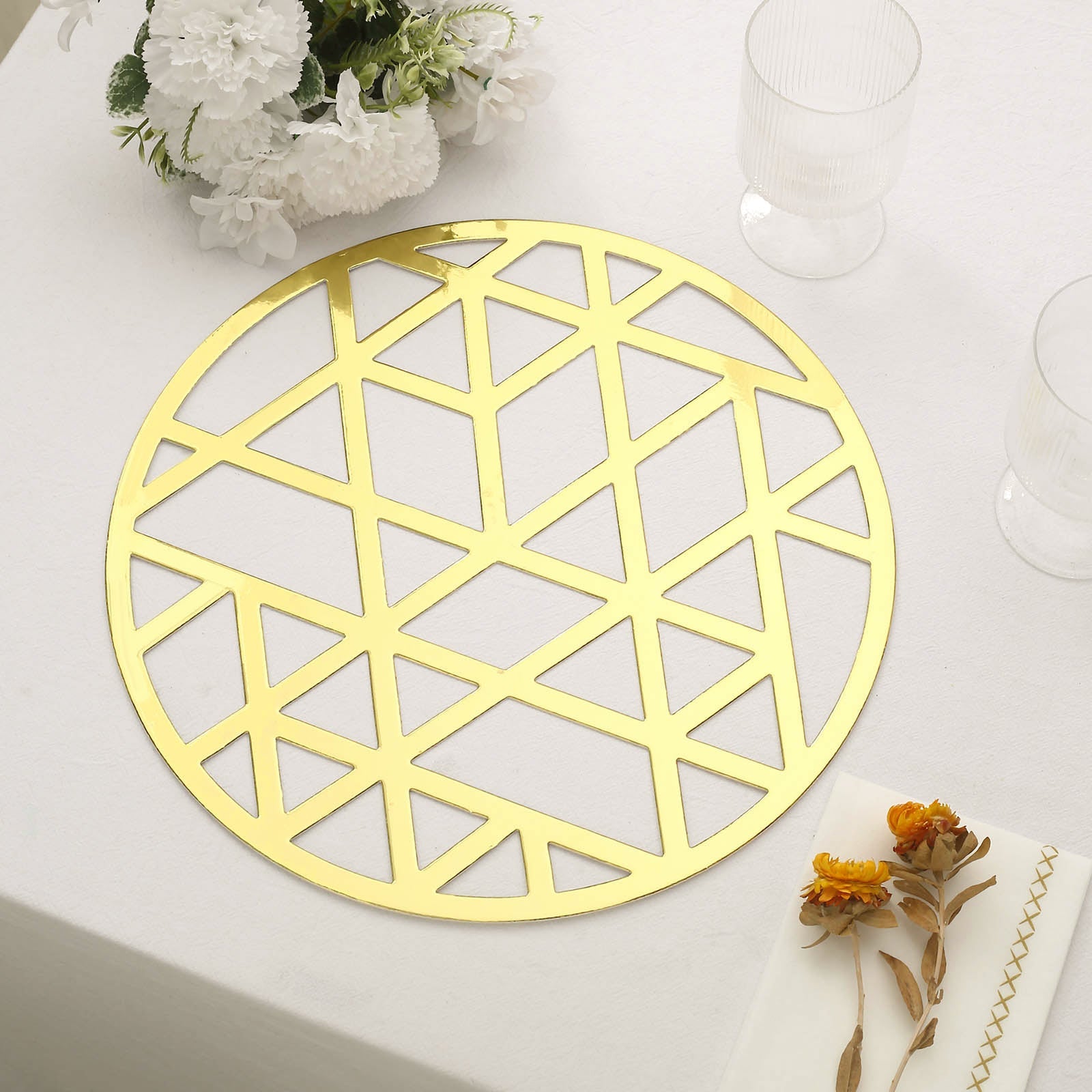 6 Pack | 13inch Metallic Gold Foil Laser Cut Geometric Triangle Placemats