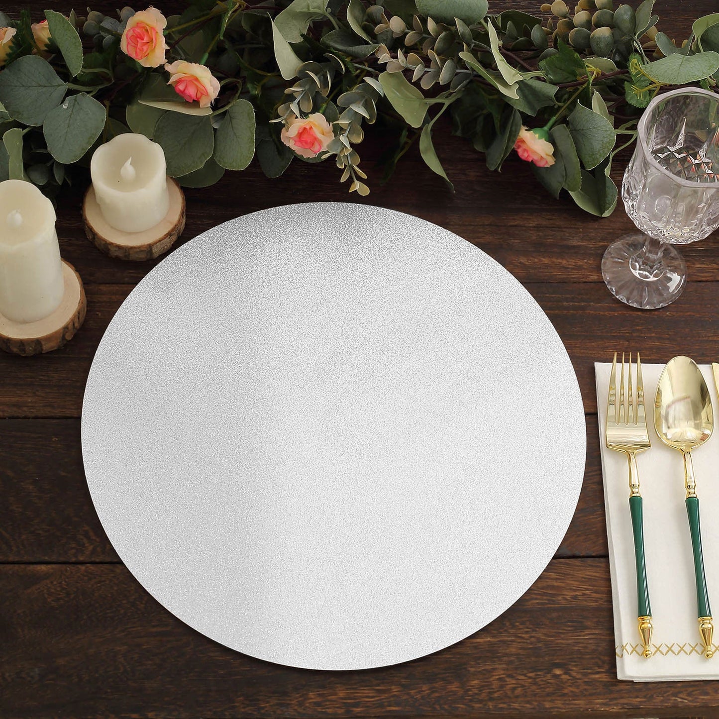 20 Pack | 13inch Silver Glitter Round Paper Table Placemats, Disposable Dining Table Mats