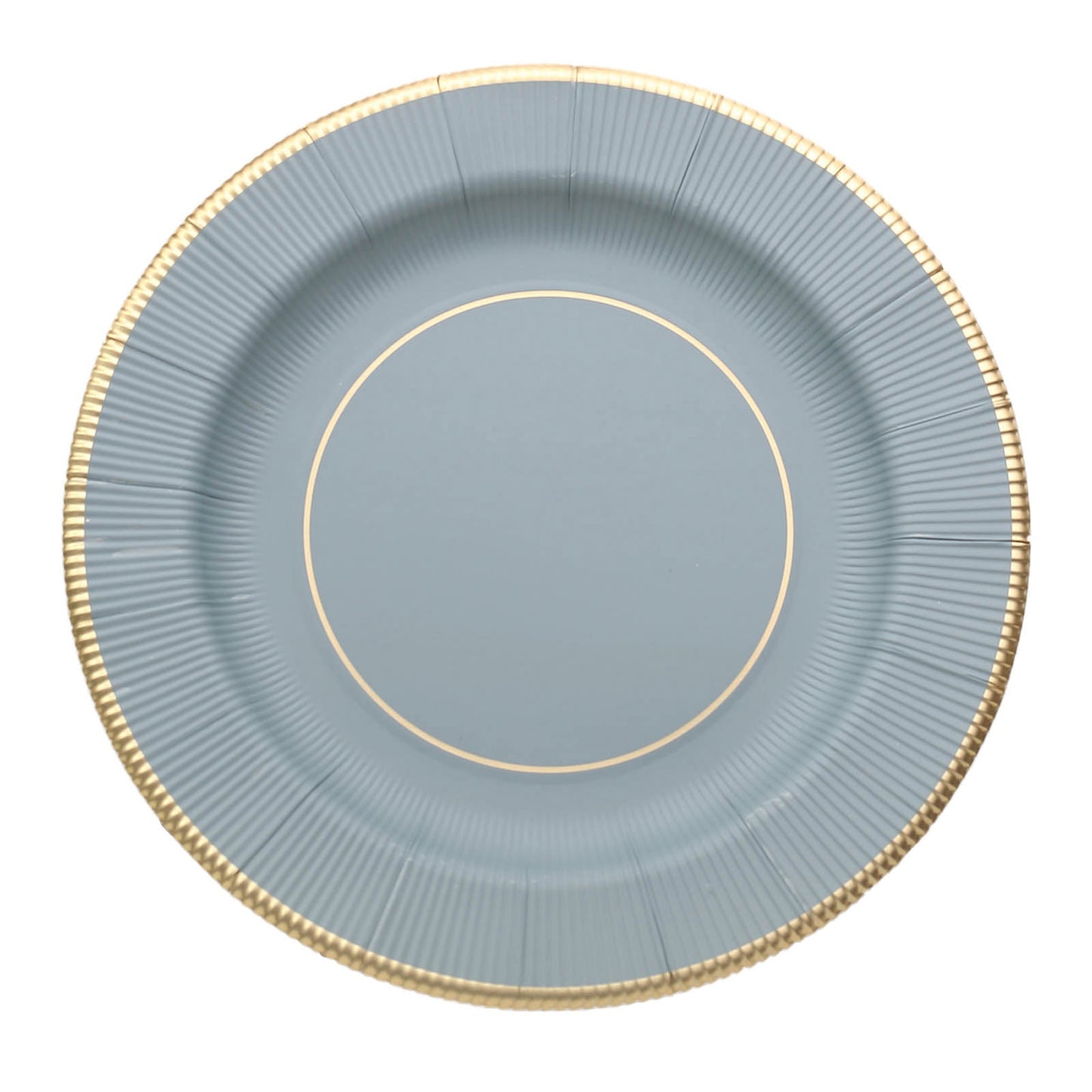 25 Pack | 13inch Dusty Blue Gold Rim Sunray Heavy Duty Paper Serving Plates#whtbkgd