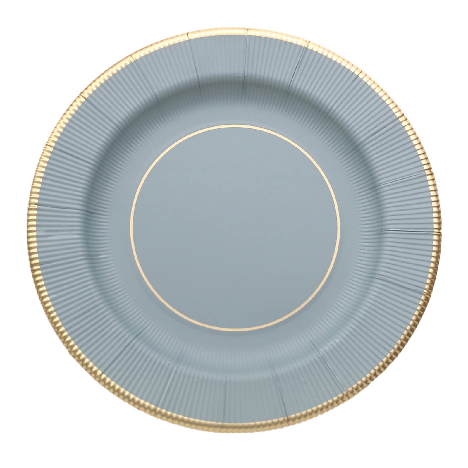 25 Pack | 13inch Dusty Blue Gold Rim Sunray Heavy Duty Paper Serving Plates#whtbkgd