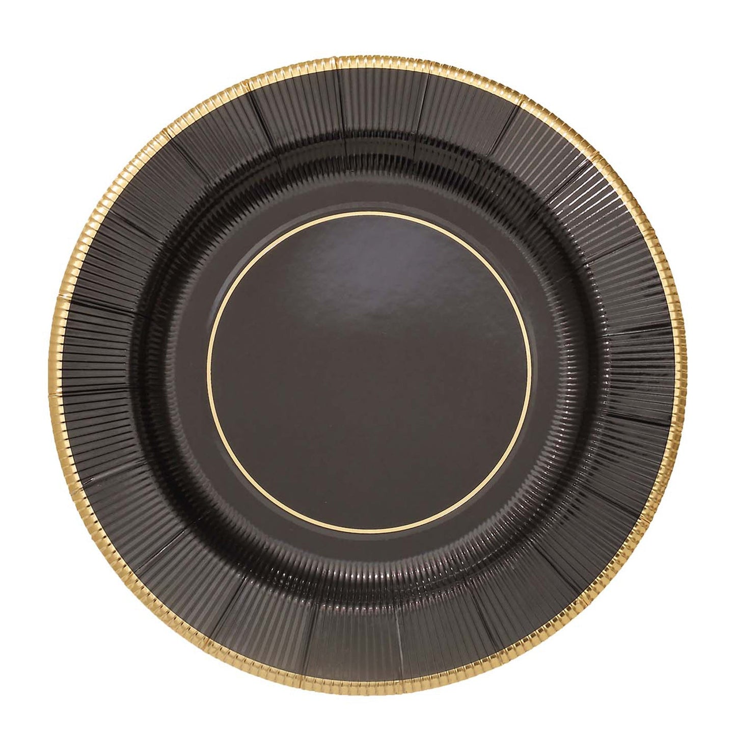 25 Pack | 13inch Black Sunray Disposable Serving Plates, Heavy Duty Charger Plates - 350 GSM#whtbkgd