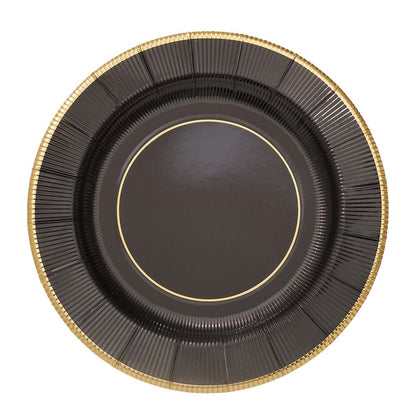 25 Pack | 13inch Black Sunray Disposable Serving Plates, Heavy Duty Charger Plates - 350 GSM#whtbkgd