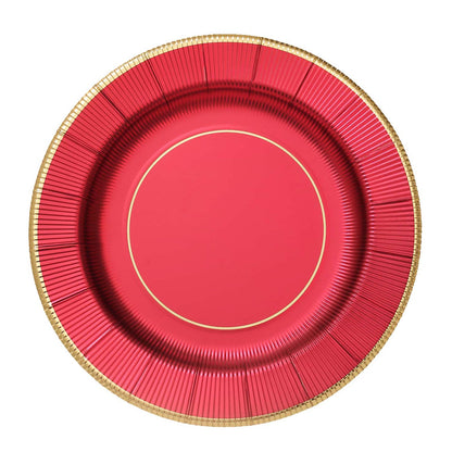 25 Pack | 13inch Burgundy Sunray Disposable Serving Plates, Heavy Duty Charger Plates#whtbkgd