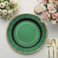 25 Pack | 13" Hunter Emerald Green Sunray Disposable Serving Plates, Heavy Duty Paper Charger Plates With Gold Rim - 350 GSM