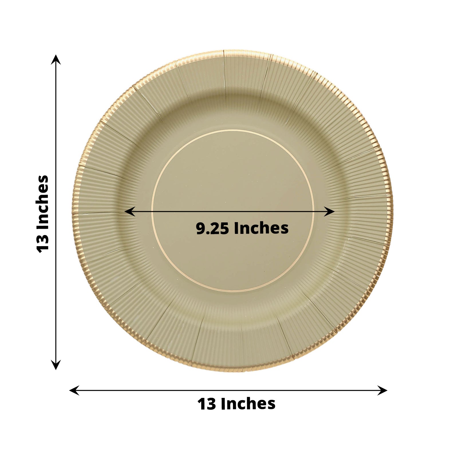 25 Pack | 13inch Khaki Gold Rim Sunray Heavy Duty Paper Serving Plates