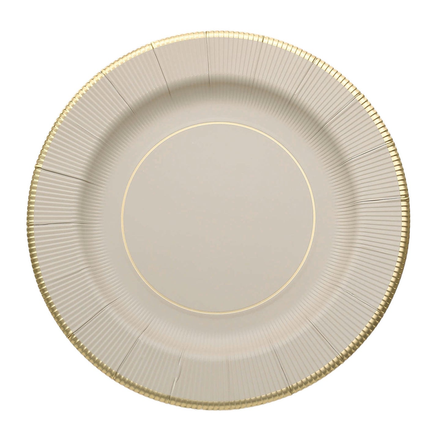 25 Pack | 13inch Taupe Gold Rim Sunray Heavy Duty Paper Serving Plates#whtbkgd