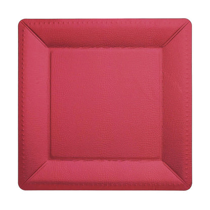 13 Inch Size Square Burgundy Cardboard Charger Plates With Leathery Texture Design#whtbkgd