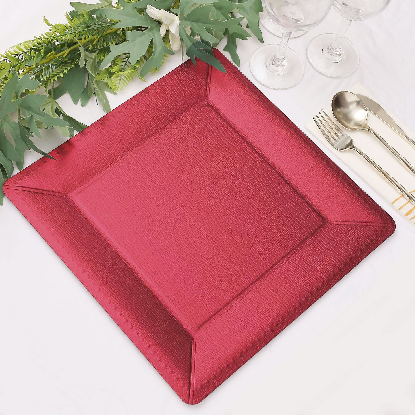 Square Charger Plates Burgundy Cardboard 13 Inch Size