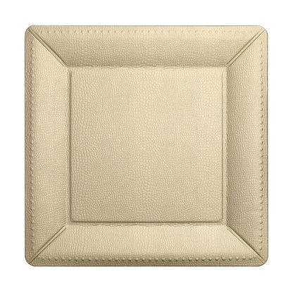 Champagne textured square serving tray, leather-like disposable charger plate.