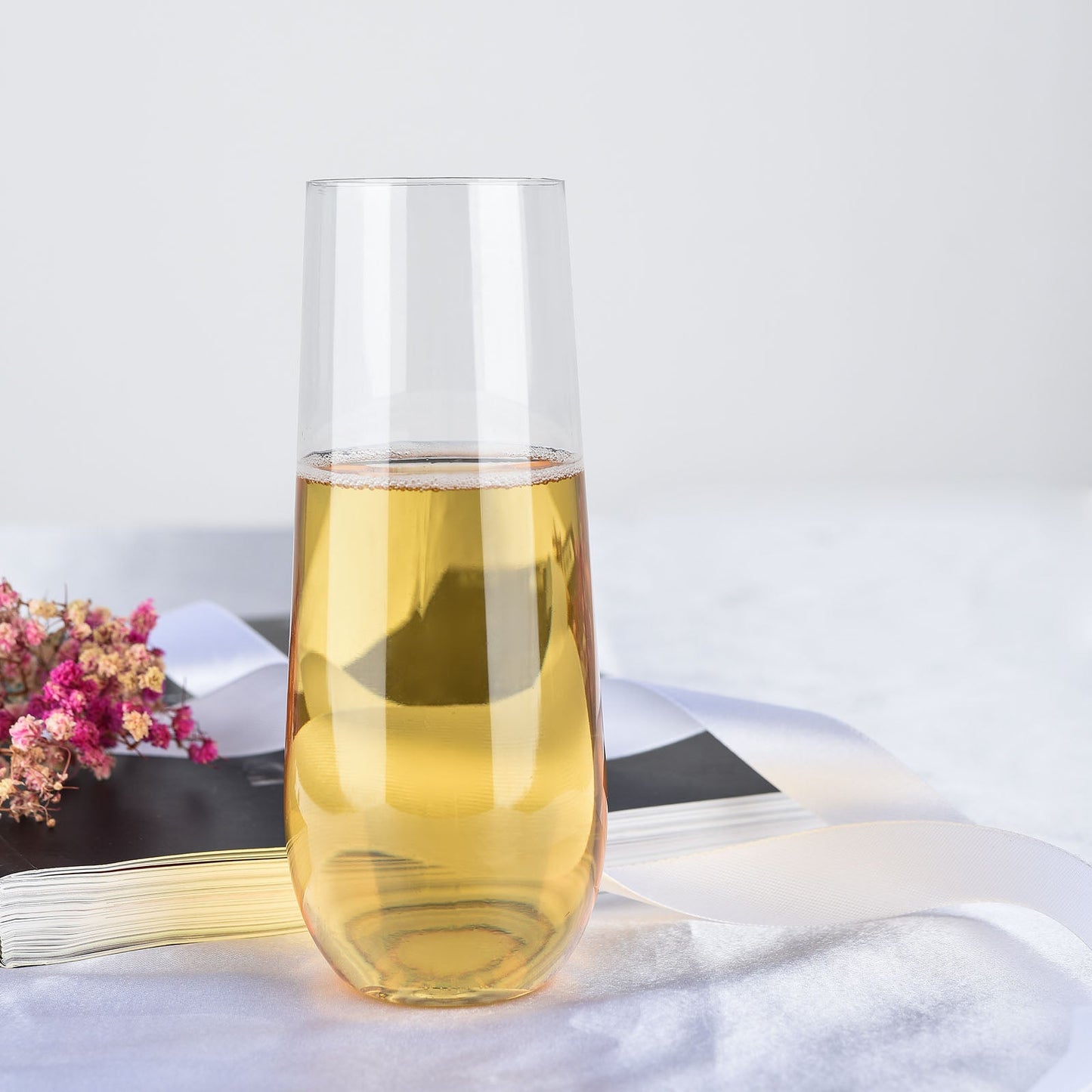 Clear Plastic Stemless Champagne Flutes 6 Pack 9oz Disposable