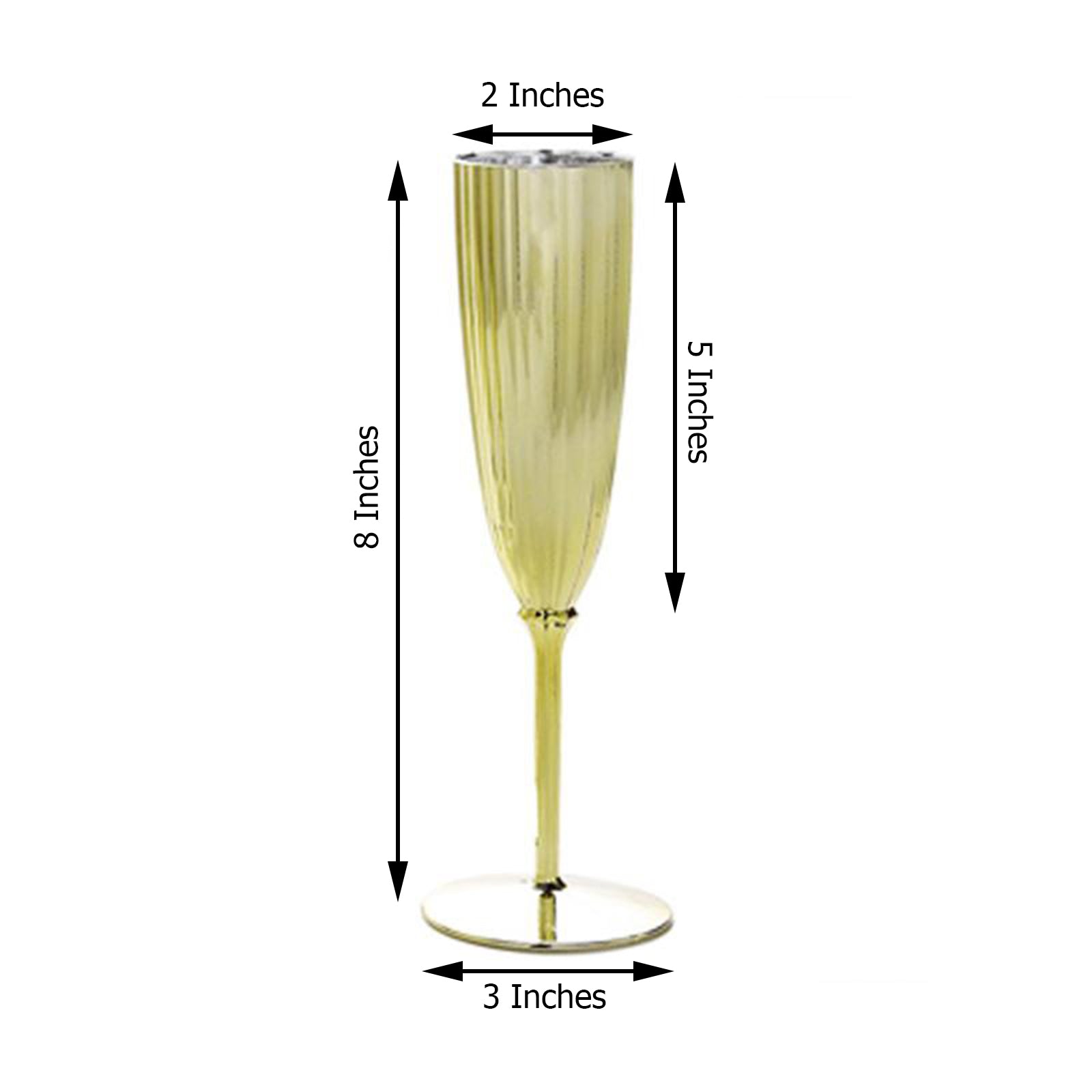 Metallic gold 5oz disposable champagne flutes, perfect for celebrations.