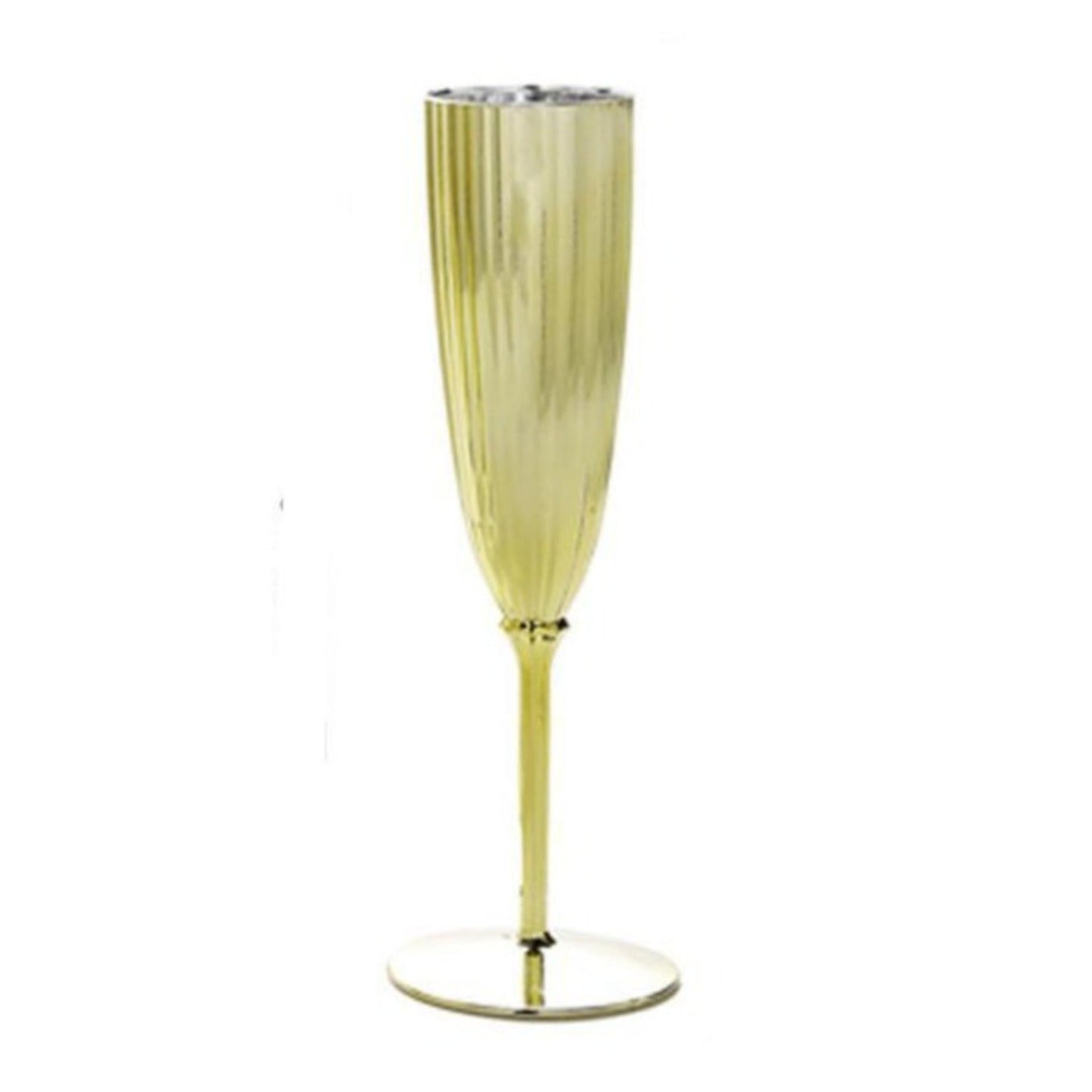 Metallic gold 5oz disposable champagne flute glass.