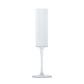 Clear reusable plastic champagne flute glass, 6oz, 9.5" tall, cylindrical shape.