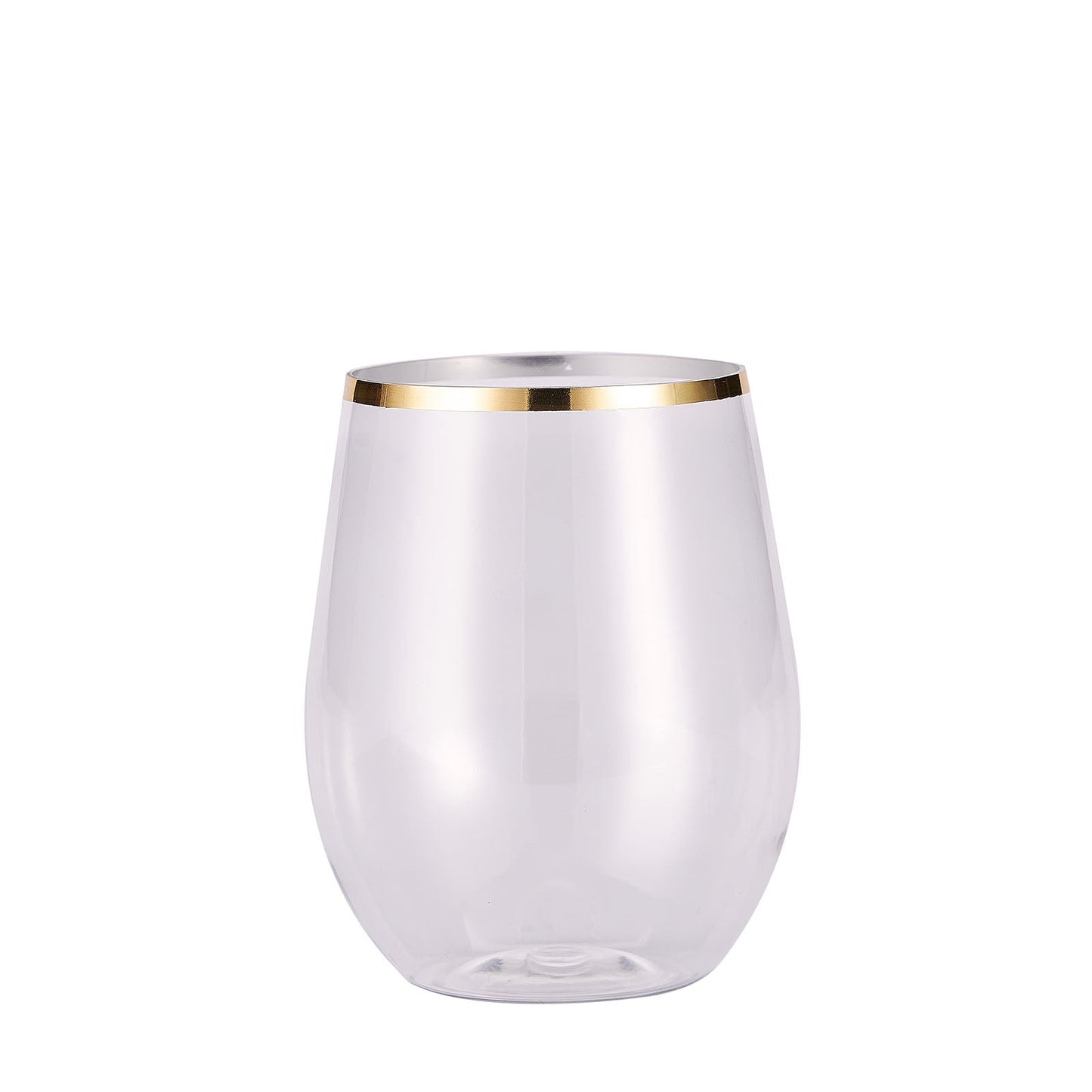 Plastic Wine Glass 12oz Clear with Gold Rim 12 Pack#whtbkgd