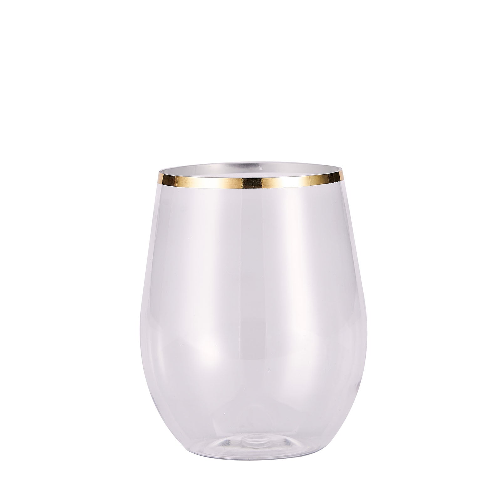 Plastic Wine Glass 12oz Clear with Gold Rim 12 Pack#whtbkgd