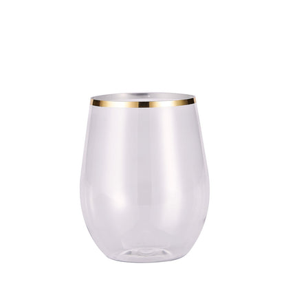 Plastic Wine Glass 12oz Clear with Gold Rim 12 Pack#whtbkgd