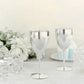 Silver disposable wine goblets in a 6 pack.