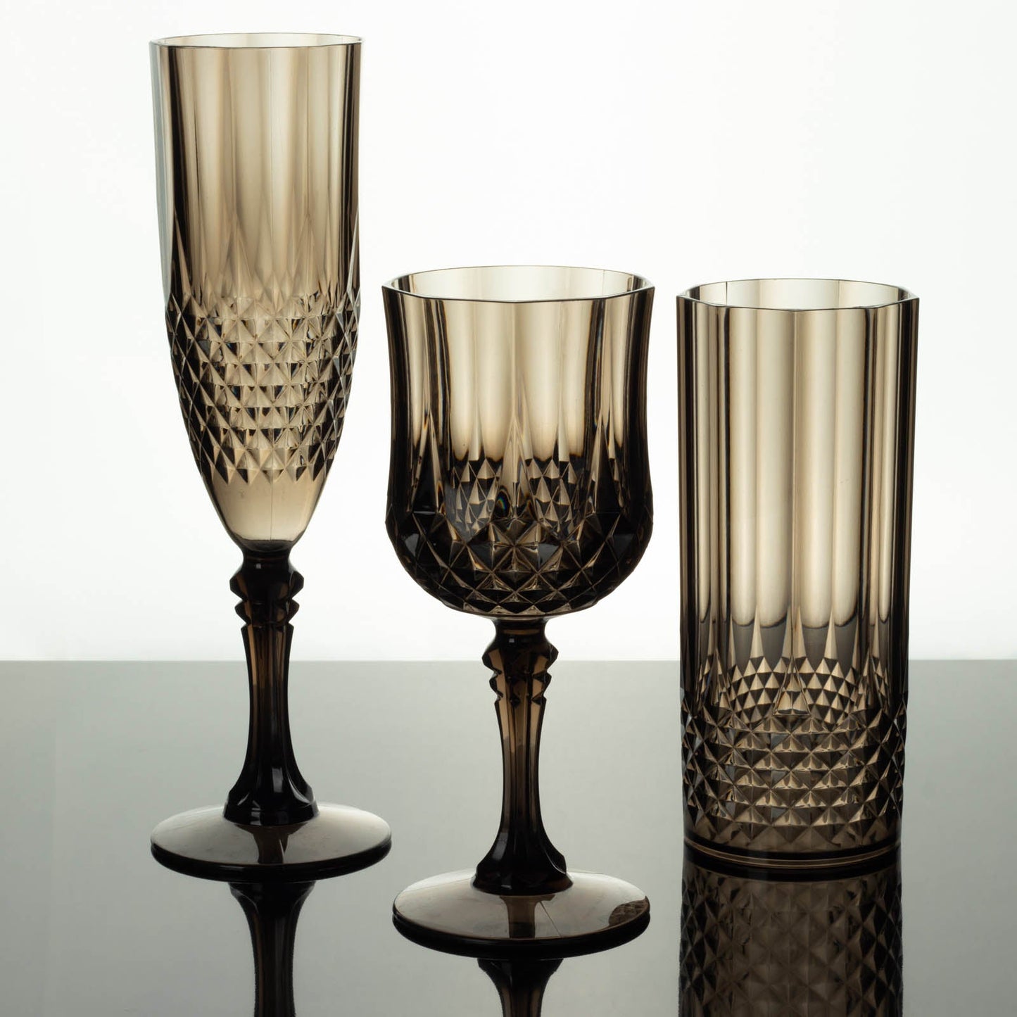 6 Pack | 8oz Black Crystal Cut Reusable Plastic Wine Glasses