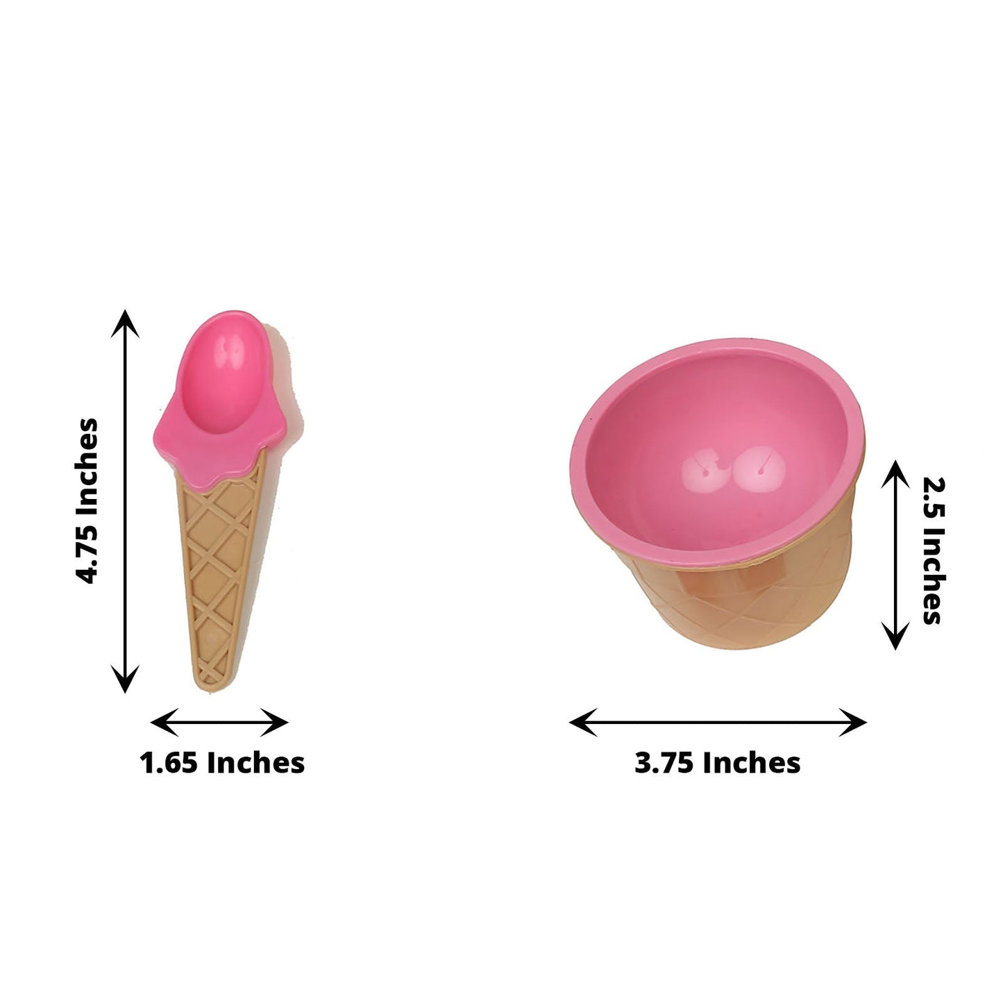 Pink reusable ice cream cone bowl and spoon set with waffle design.