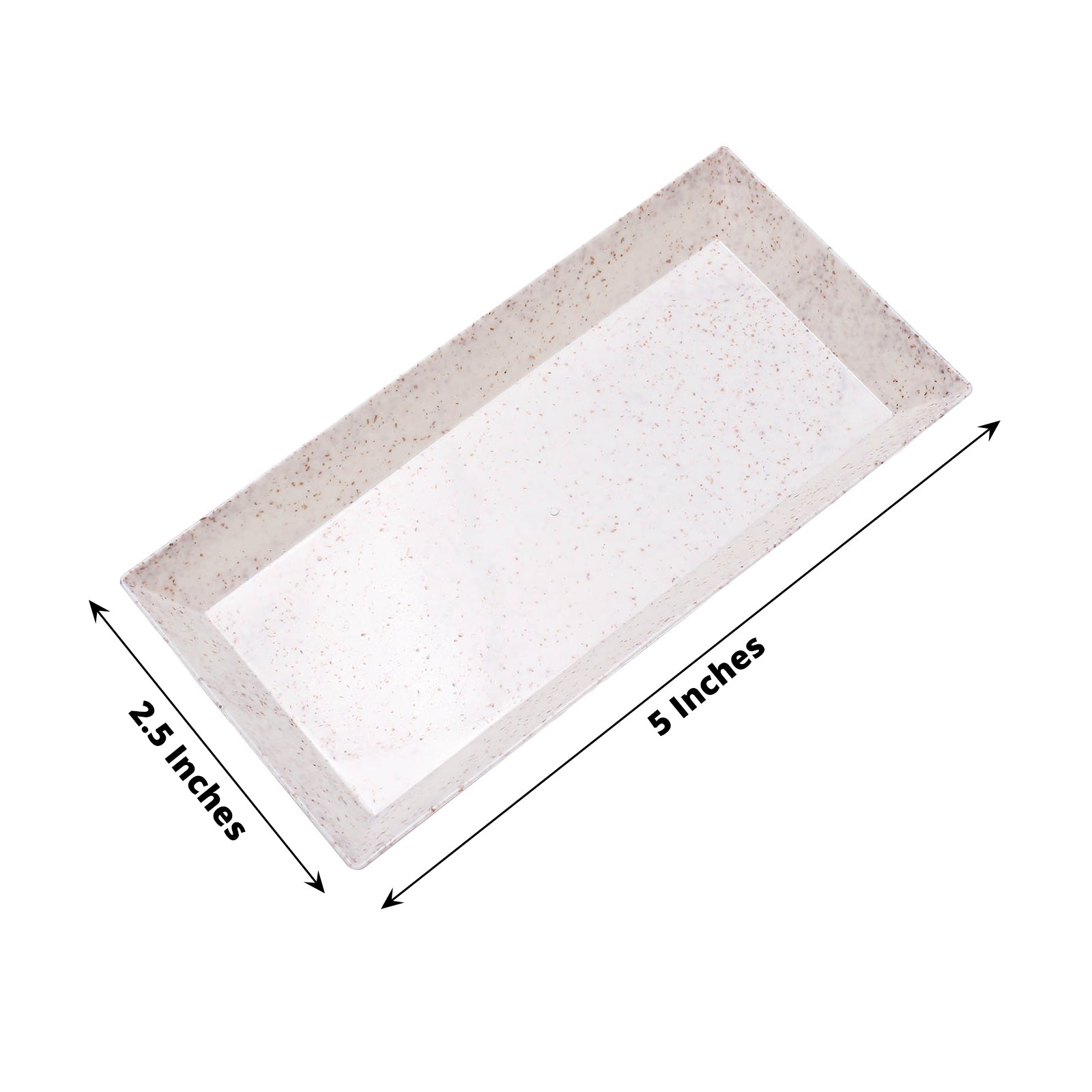 Biodegradable mini rectangular dessert plate in beige wheat straw fiber.