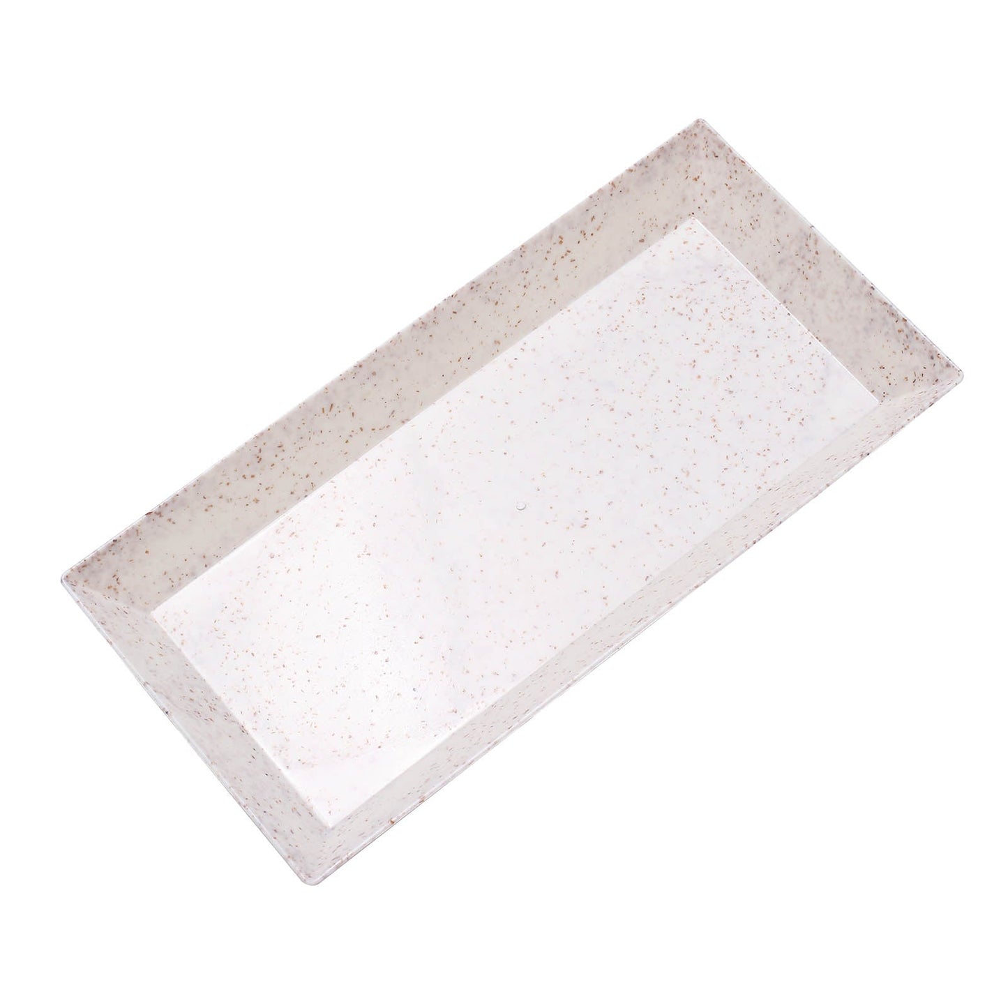 Biodegradable mini rectangular dessert plate in light beige wheat straw fiber.