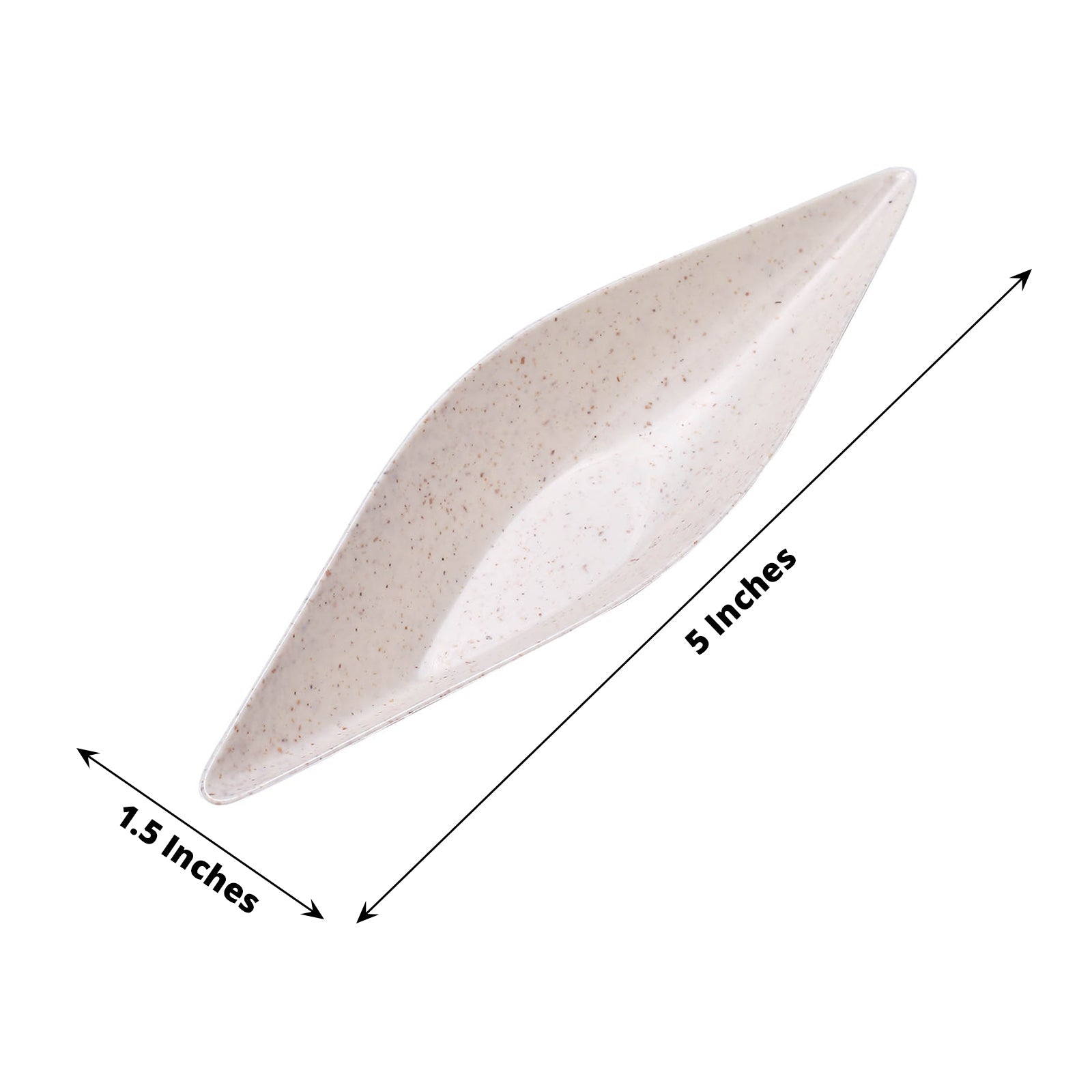 Biodegradable wheat straw fiber mini boat-shaped plate in off-white.