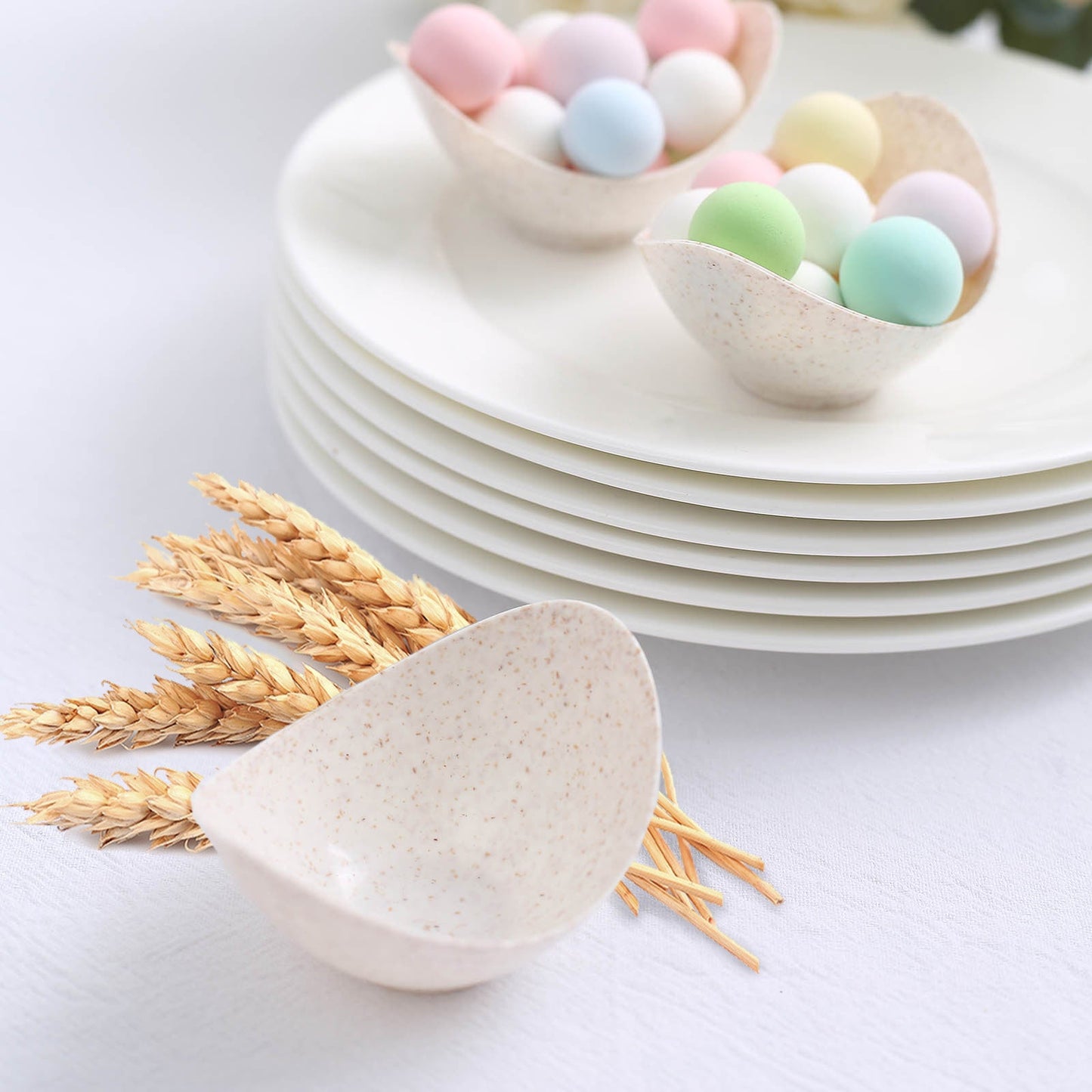 Eco-friendly wheat straw fiber mini ice cream scoop bowls in natural color.